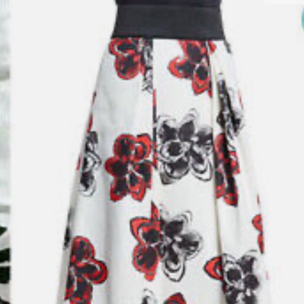 Milly White Floral Skirt with Red and Black Flowers